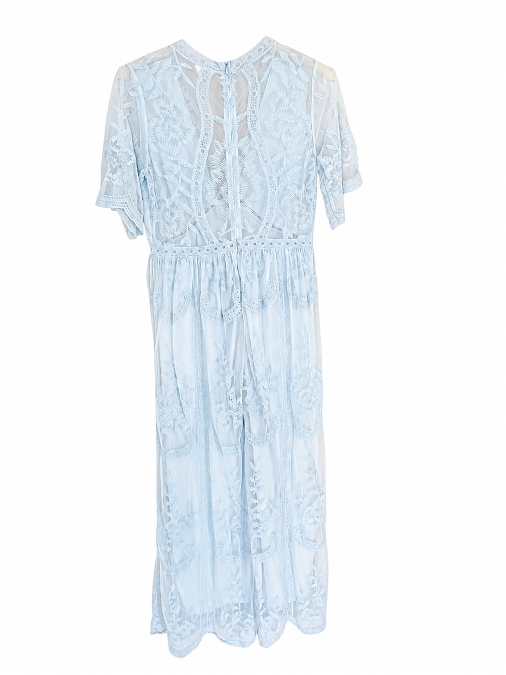 Pink Blush Scalloped Edge Lace Overlay Empire Waist Maxi Dress Cottagecore M - Picture 2 of 8